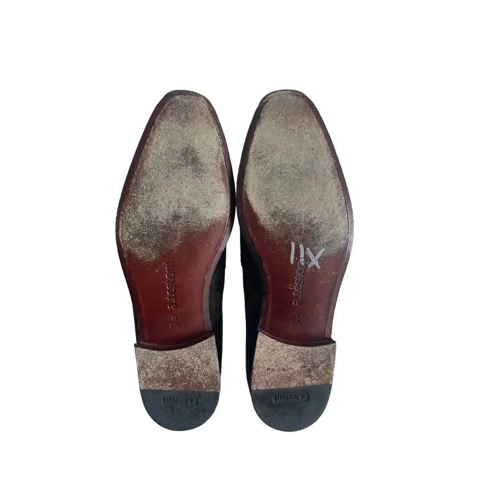 A.Testoni Mens Dark Brown Suede Leather Slip-On Casual Loafer Shoes Size 8.5M